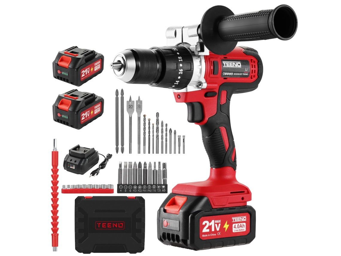 Atornillador Inalámbrico De 21 V, Batería De 4,0 Ah, 90 Nm, Ajuste De Par 20+3, Portabrocas De 13 Mm