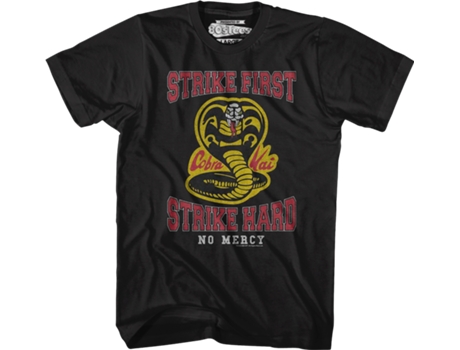 Camiseta Unisexo DEEPSTONE Distressed Strike First Strike Hard No Mercy Cobra Kai Negro (XXL)