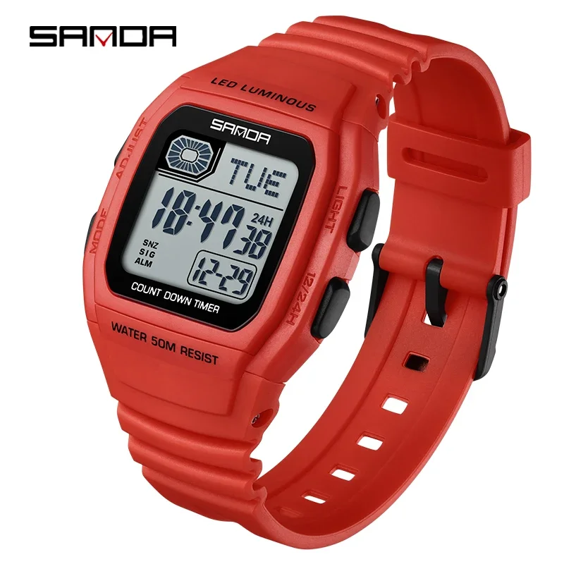 Reloj Electrónico Deportivo Multifuncional Para Estudiantes (rojo), Con Forma De Cubo.