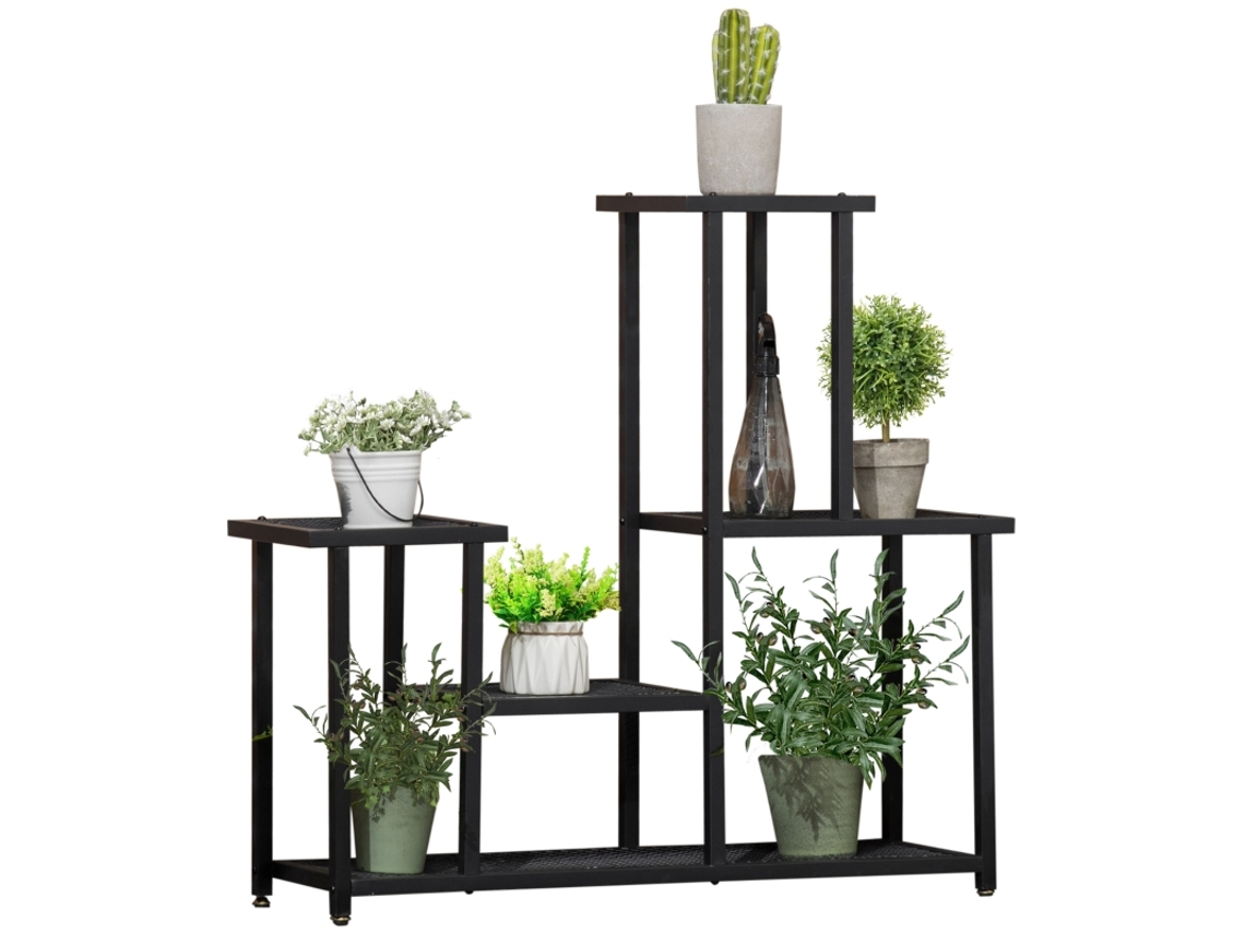 Estantería metálica de 4 niveles para plantas – Estantería multinivel para flores, ideal para jardín o balcón, color negro, 91 × 25 × 83 cm.