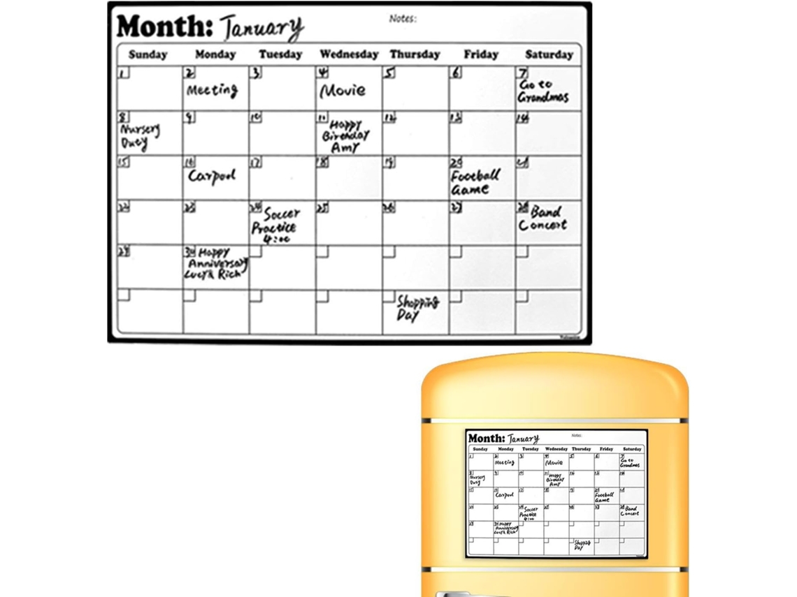 Calendário Magnético Para Geladeira, Planejador Mensal Apagável Com Quadro Branco, 43 X 30 Cm, Ideal Cozinha,