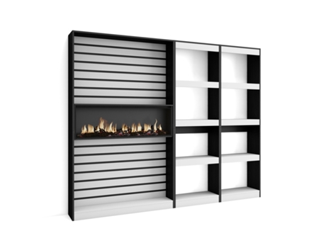 Librería estantería 230x186x25cm Salón Comedor Oficina Chimenea eléctrica Blanco y negro