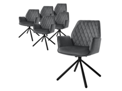 6X Cadeira de Jantar em Veludo Antracite Assento Giratório Ergonómico Moderno ML-DESIGN
