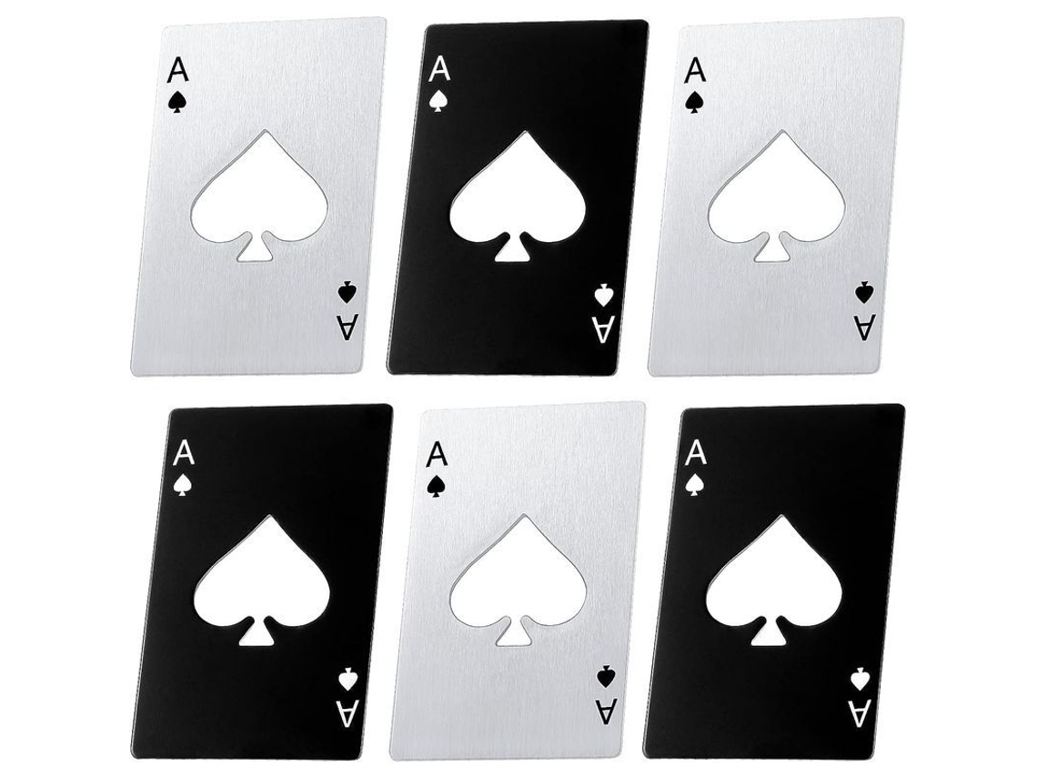 Abretapas Poker de Acero Inoxidable 6 Piezas Color Plata Y Negro para Fiestas Y Uso Diario