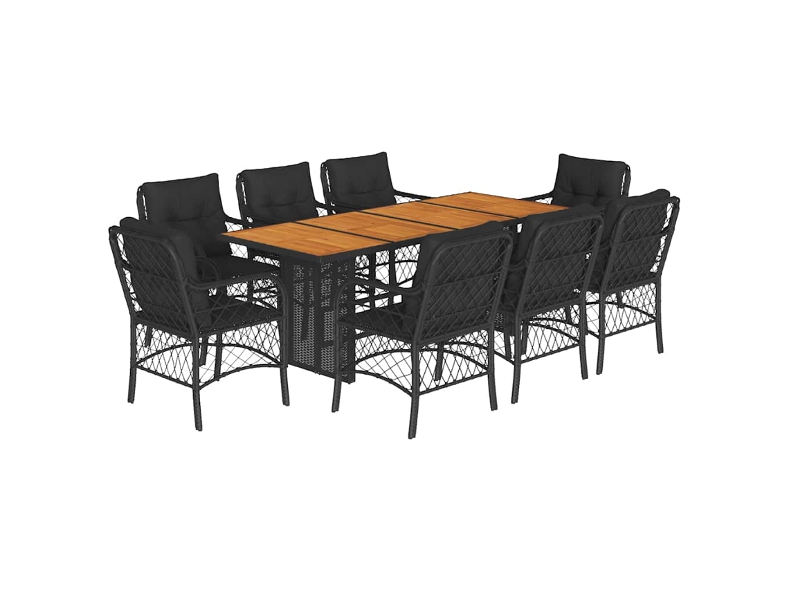 Maison Exclusive - Set De Comedor De Jardín 9 Pzas Y Cojines Ratán Sintético Negro