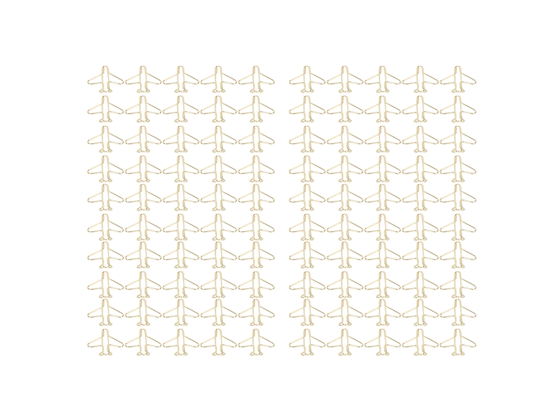 100 Clips De Papel Portátiles Anti-rust Electroplados Dorados, Forma De Avión, Metal, Para Oficina Y Hogar