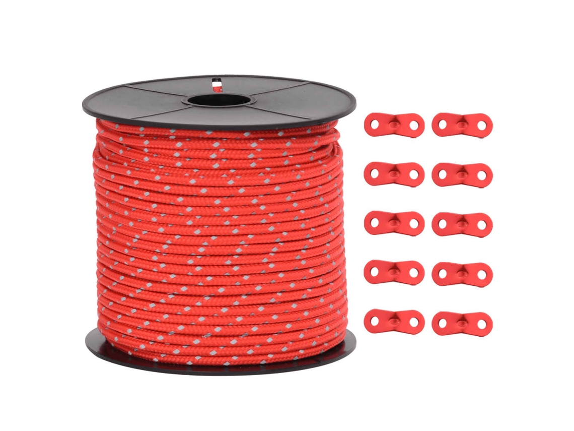 Cuerda para tienda de campaña con tiras reflectantes y tensores, 50 m, 4 mm, HARLANV1