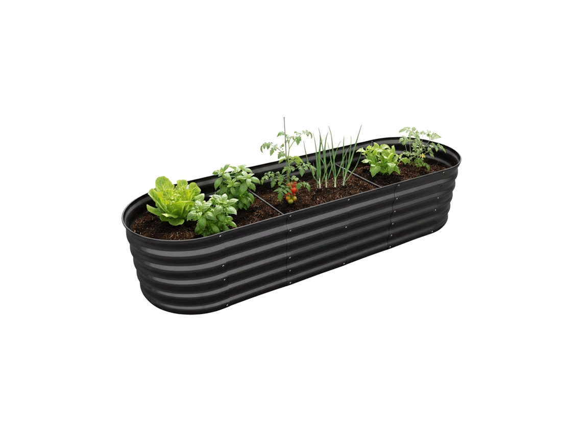 Relaxdays Canteiro Elevado, Metal Galvanizado, Flores E Legumes, A X L X P: 45 X 240 X 60 Cm, Canteiro Oval, Antracite