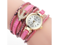 Reloj De Pulsera De Cuarzo Para Mujer Con Cadena Y Cristales En Forma De Golondrina (rosa Y Rojo).