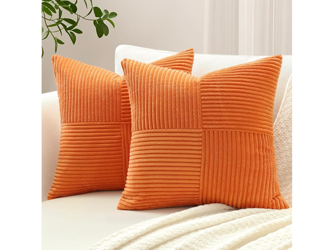 Duas Fronhas De Veludo Cotelê Com Estampa De Cruzes, Decorativas (40 X 40 Cm, Laranja)