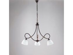 Lámpara de araña Dallas de hierro lacado en negro con efecto óxido Deco y acabado en oro antiguo con difusores de cristal D. 13 Alabastro blanco 3 luces Belight