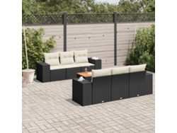 Conjunto de sofá de jardín de 7 piezas con cojines, ratán negro, Dkd Home Decor