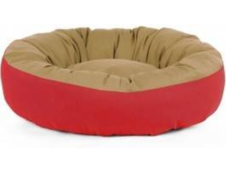 Cama Redonda para Perros y Gatos GAUTY Tela de sarga (Beige y Roja - 57 cm)