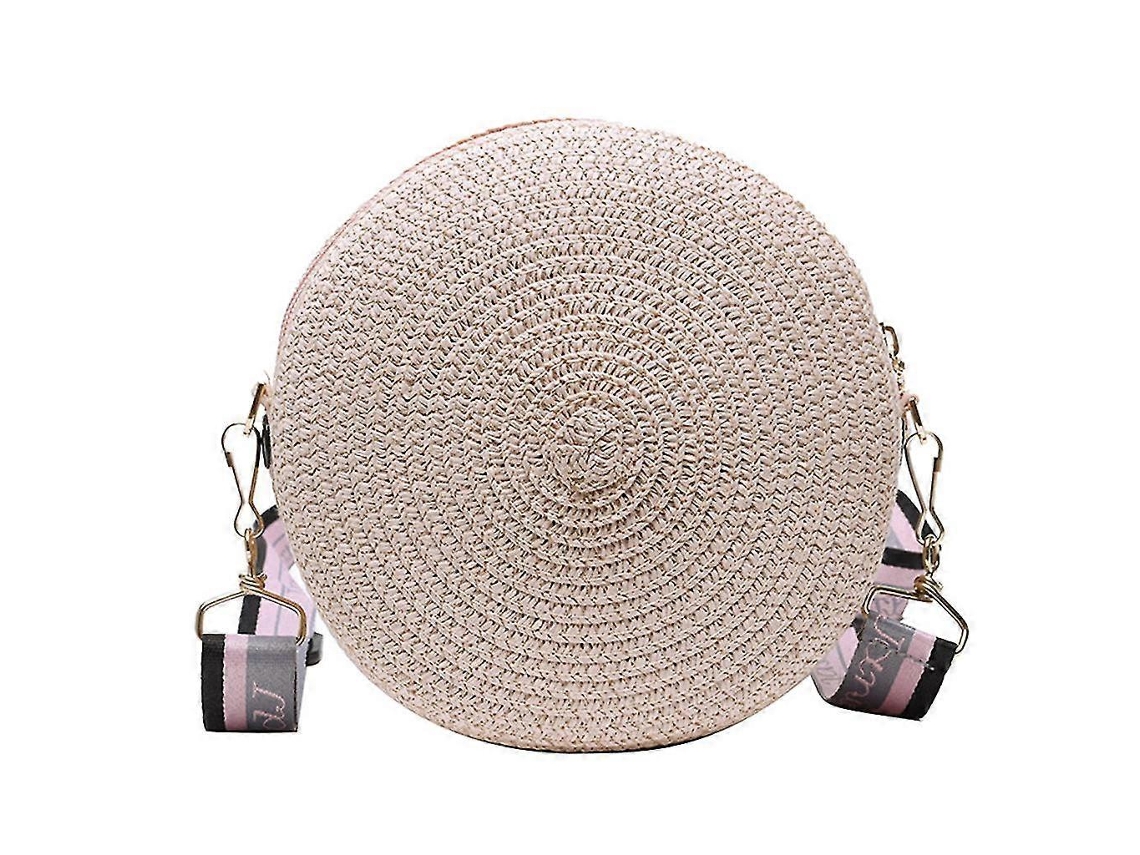 Bolso bandolera pequeño de paja trenzada para mujer con asa redonda, bolso de compras trenzado, rosa