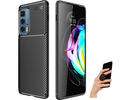 Kit Funda y Popsocket Motorola Edge 20 Pro Rugged Leather Negro