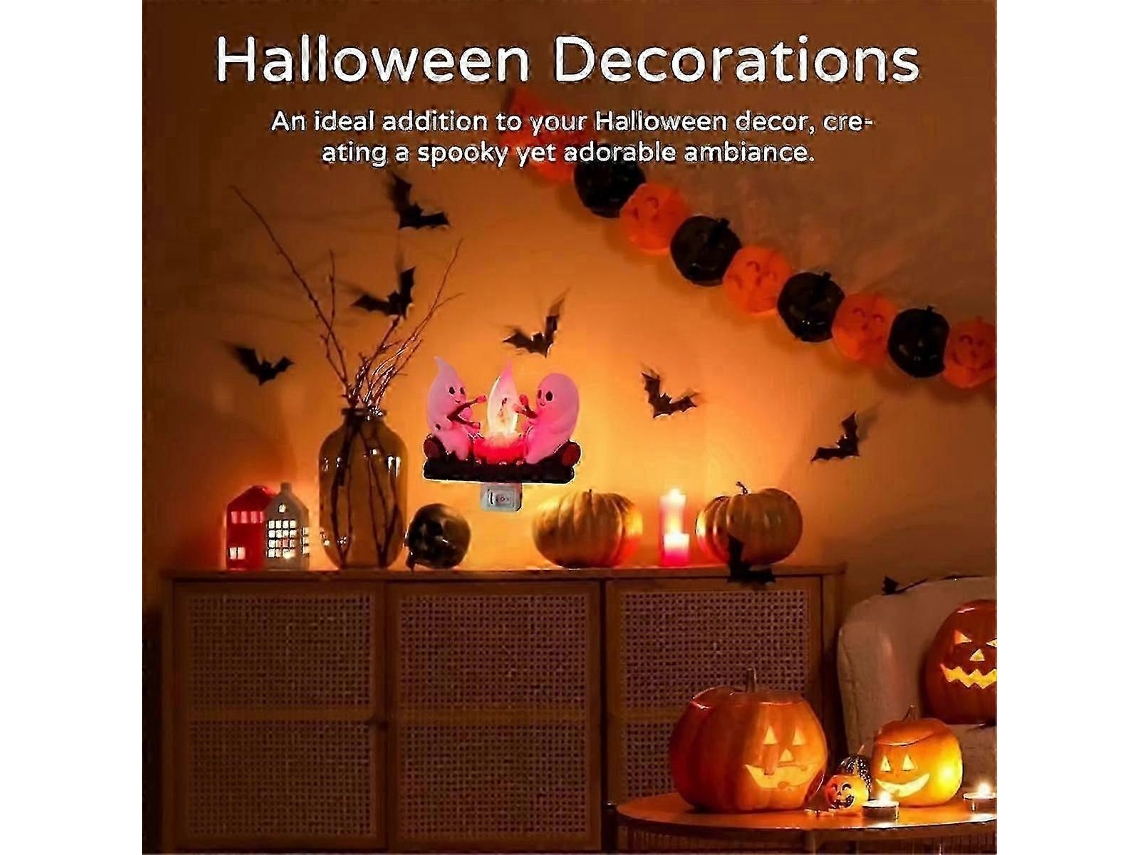 Luz nocturna brillante con forma de fantasma, fogata y llama, ideal para Halloween. Luz de noche LED 3D pequeña con forma de fogata falsa. Decoración con enchufe Rosewell.