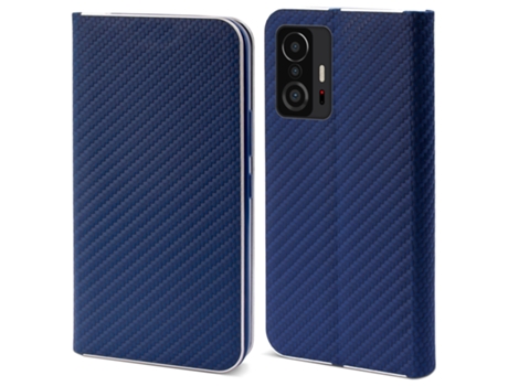Funda Cartera MOOZY para Xiaomi 11T y 11T Pro Carbono Azul Oscuro – Funda Abatible con Diseño de Borde Metálico Cierre Magnético Funda Abatible con...
