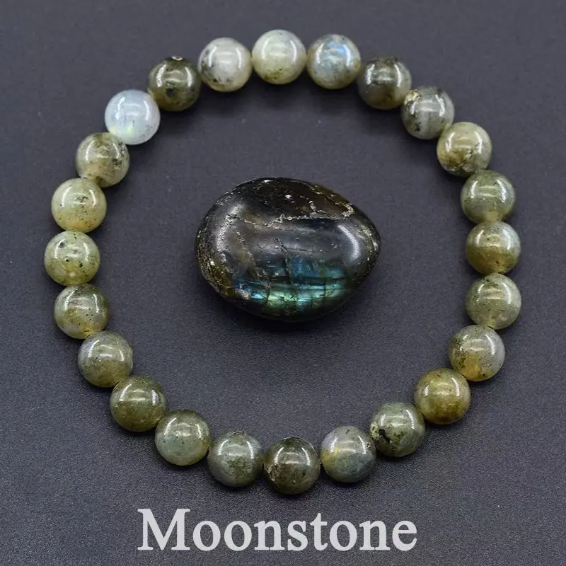 Pulsera De Cuentas De Piedra Natural (piedra Lunar De 19 Cm) Para Yoga, Reiki, Sanación, Amuleto Y Talismán De La Suerte.