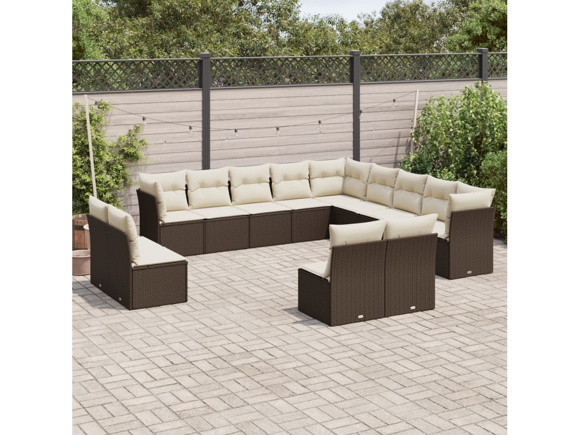 Conjunto de sofá de jardín de 13 piezas con cojines de mimbre marrón de DKD Home Decor