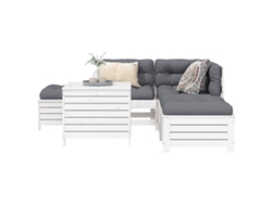 Conjunto de sofás de jardín de 6 piezas en madera maciza de pino, blanco, DKD Home Decor