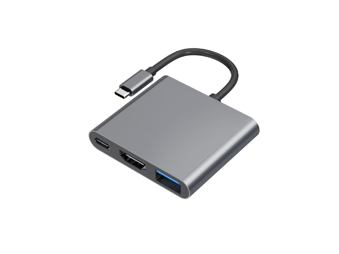 Adaptador Usb-c Gris 3 En 1, Salida Hdmi 4k, Puerto Usb 3.0 Y Entrada Pd Carga Simultánea, Para Portátiles, Móviles Samsung Y Huawei.