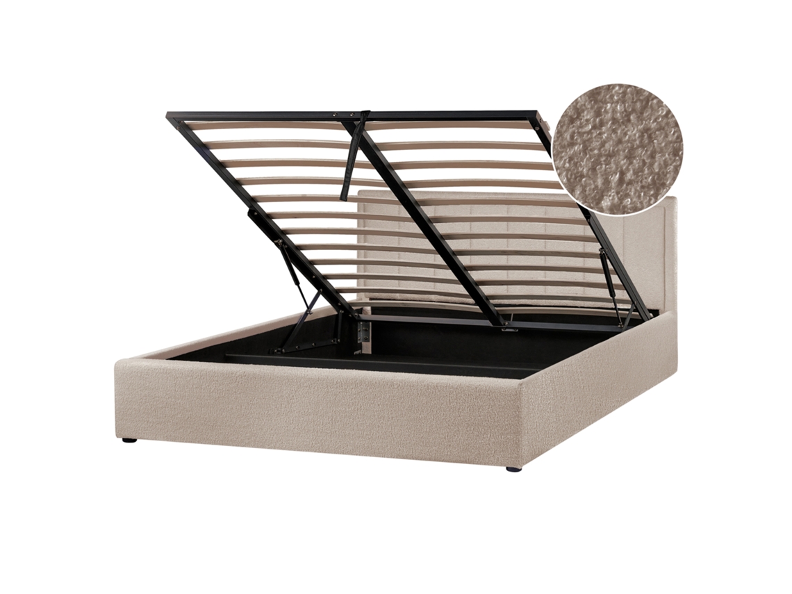 BELIANI Cama doble Montlaur de Bouclé Crema 169x216x89