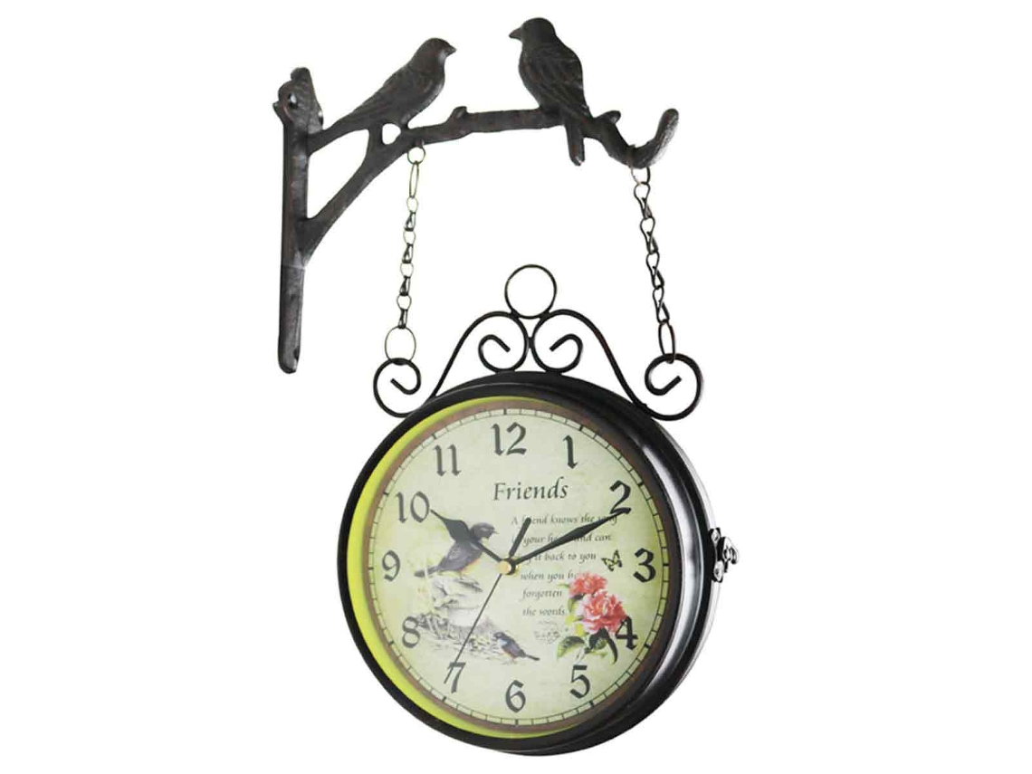 Reloj de pared anti-tictac con encanto retro, de doble cara, fácil de instalar y con rotación de 360 grados, de metal y hierro vintage.