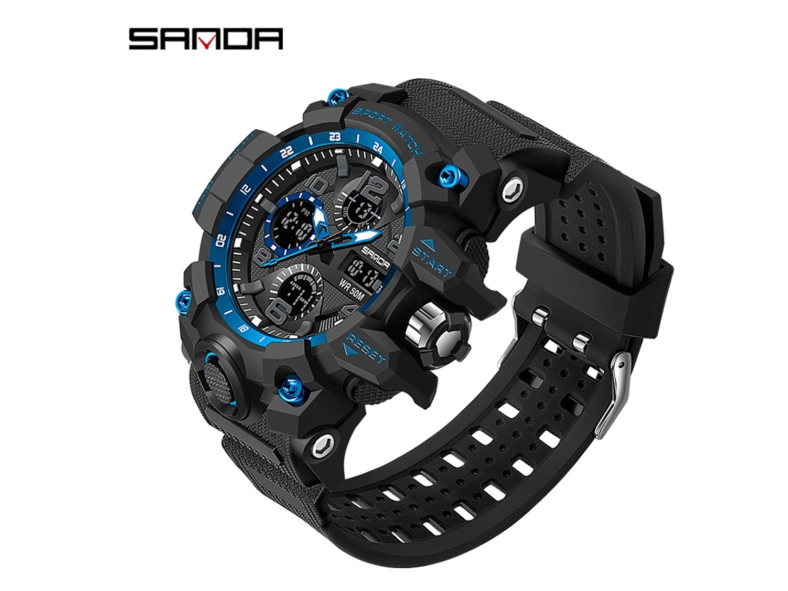 Reloj Deportivo Multifuncional, Moderno Y Elegante (negro Y Azul para Hombre) Con Acabado Luminoso.