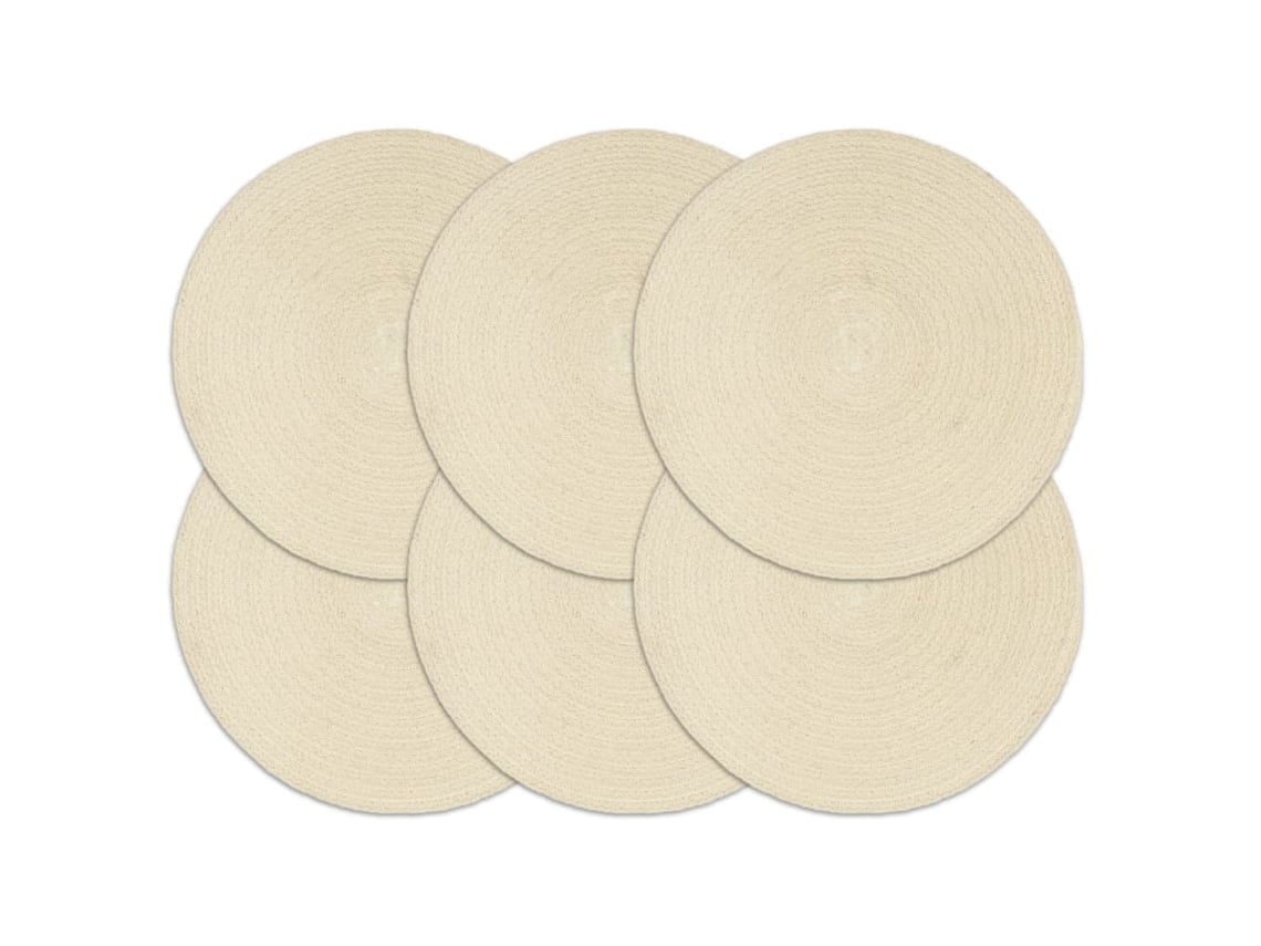 Juego De 6 Manteles Individuales Lisos De Algodón, De 38 Cm De Diámetro, Color Natural.