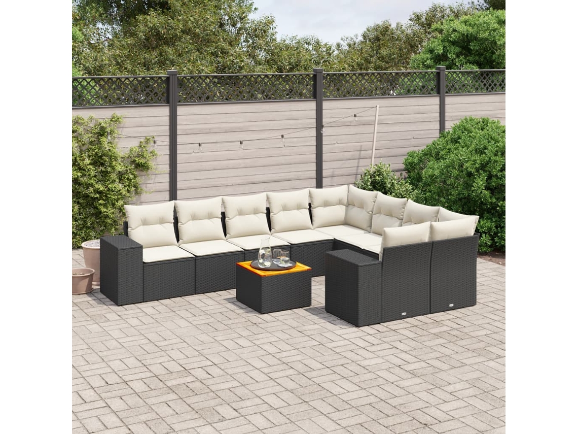 Conjunto de sofás de jardín de 10 piezas DKD Home Decor con cojines de mimbre negros