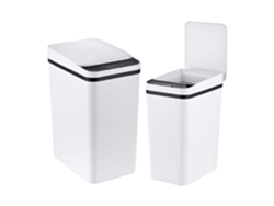 Relaxdays Cubos De Basura Con Sensor, Set 2 (9 L, 15 L), Tapa Automática, Soporte Bolsas, Pp, Cocina, Blanco