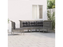 Conjunto de jardín de 5 piezas con cojines, ratán gris, DKD Home Decor