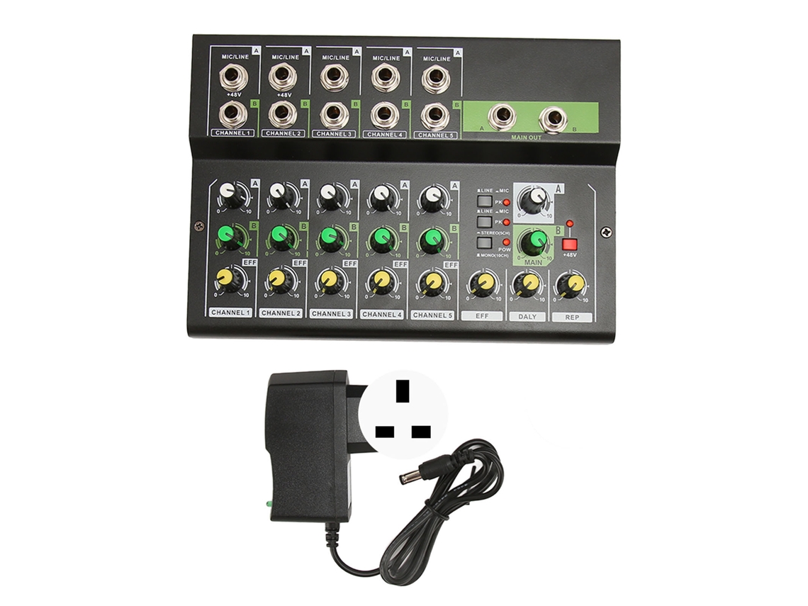 Mixer Compact 5 Canais Com Phantom Power 48v Estéreo Profissional Para Dj Estúdio Streaming 100‑240v Plug Uk