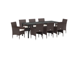 Juego de comedor de jardín de mimbre marrón de 9 piezas EXCLUSIVO DE MAISON