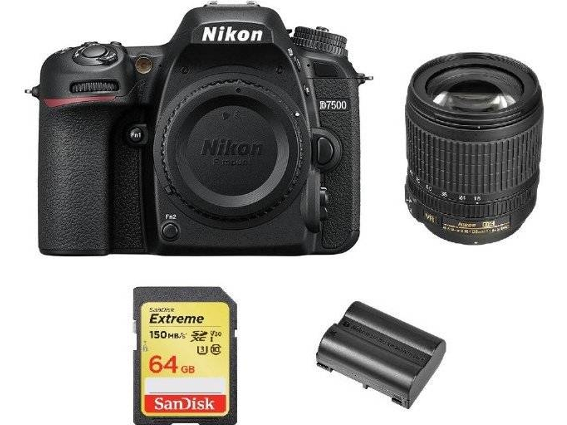 Kit Cámara Réflex NIKON D7500 AF-S 18-105MM F3.5-5.6G ED VR + Tarjeta SD de 64GB + bateria EN-EL15A