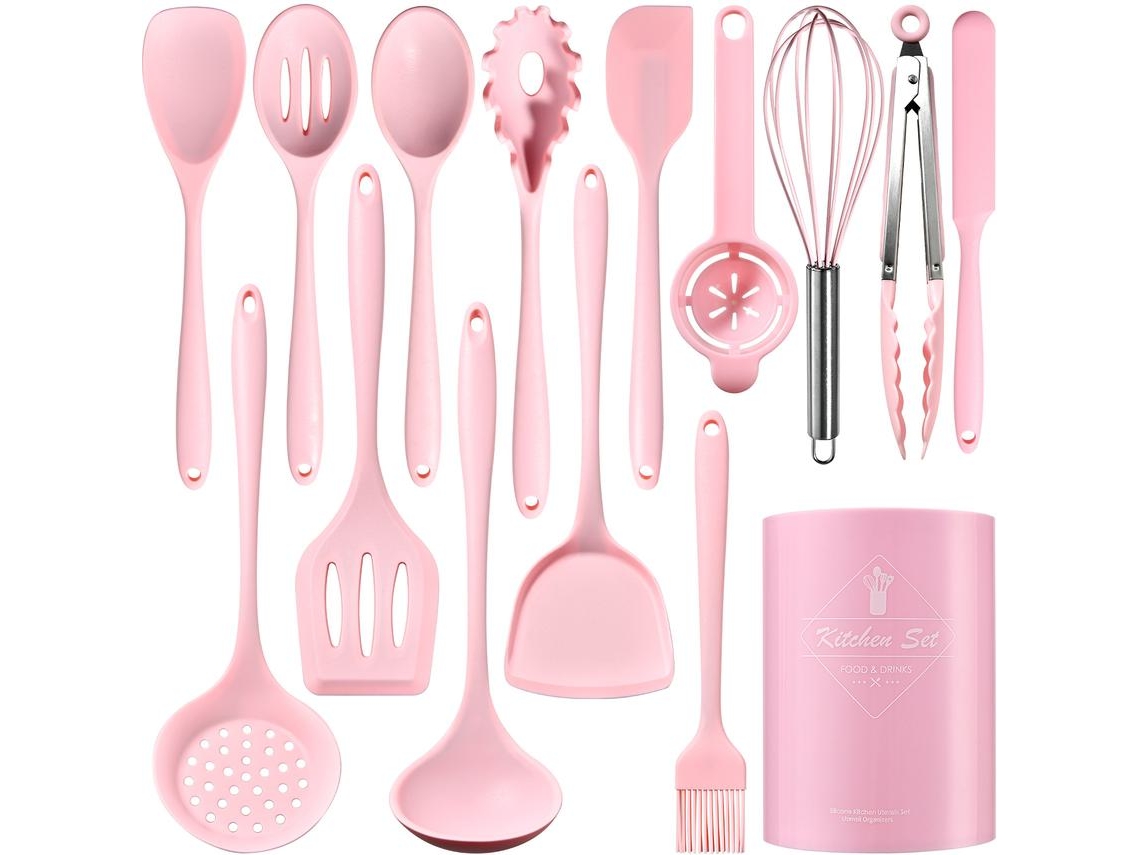 15 Piezas De Utensilios De Cocina De Silicona Utensilios De Cocina Resistentes Al Calor Rosa Gertiz