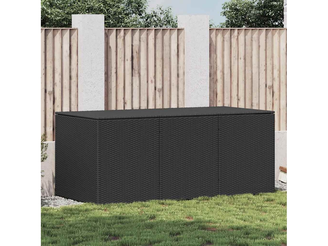 Syfax™ Baúl Exterior Ratán Pe Negro Con Tapa Elevable Por Gas 180x90x70 Cm Estructura Acero Recubierto Polvo
