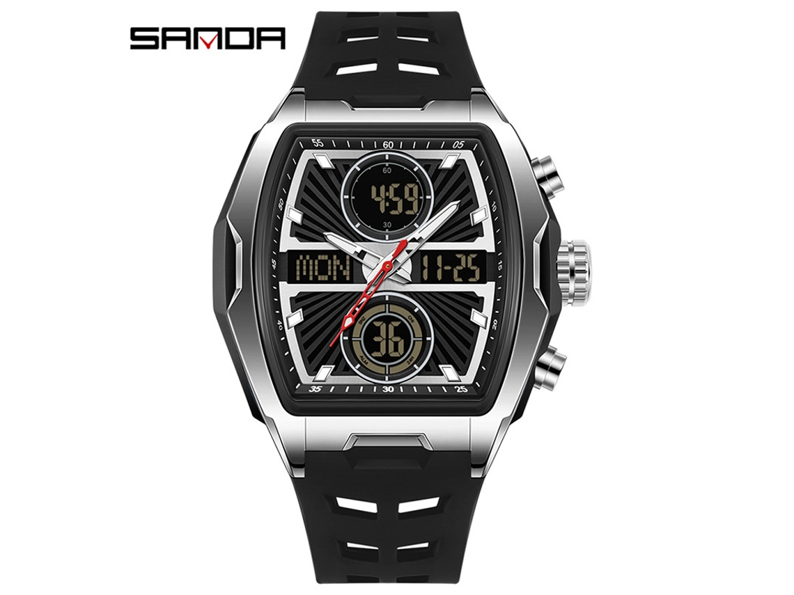 Reloj Electrónico De Moda (negro Y Plateado) Con Acabado Luminoso Y Alarma Resistente Al Agua.
