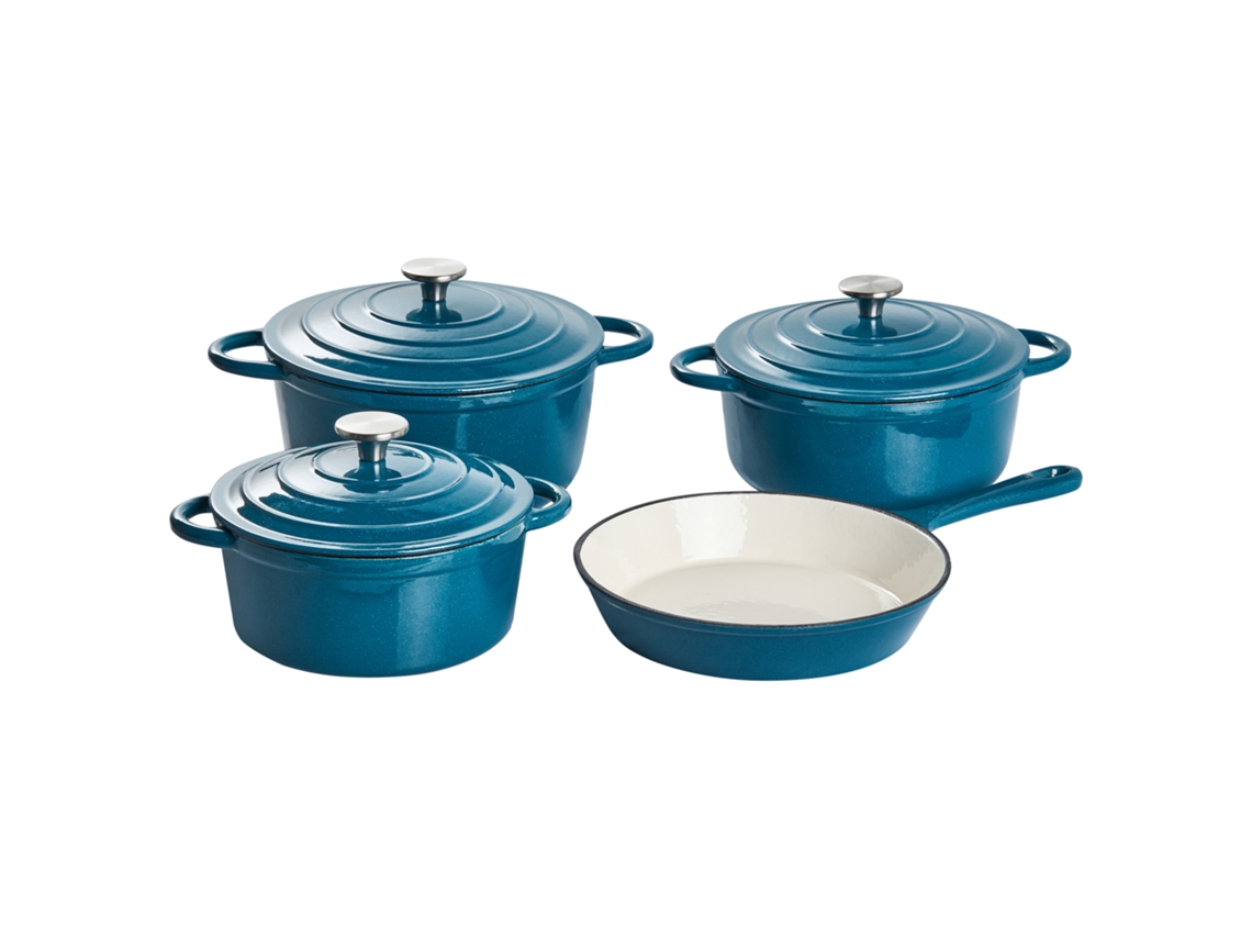 Conjunto De 7 Peças Em Ferro Fundido Castora Azul