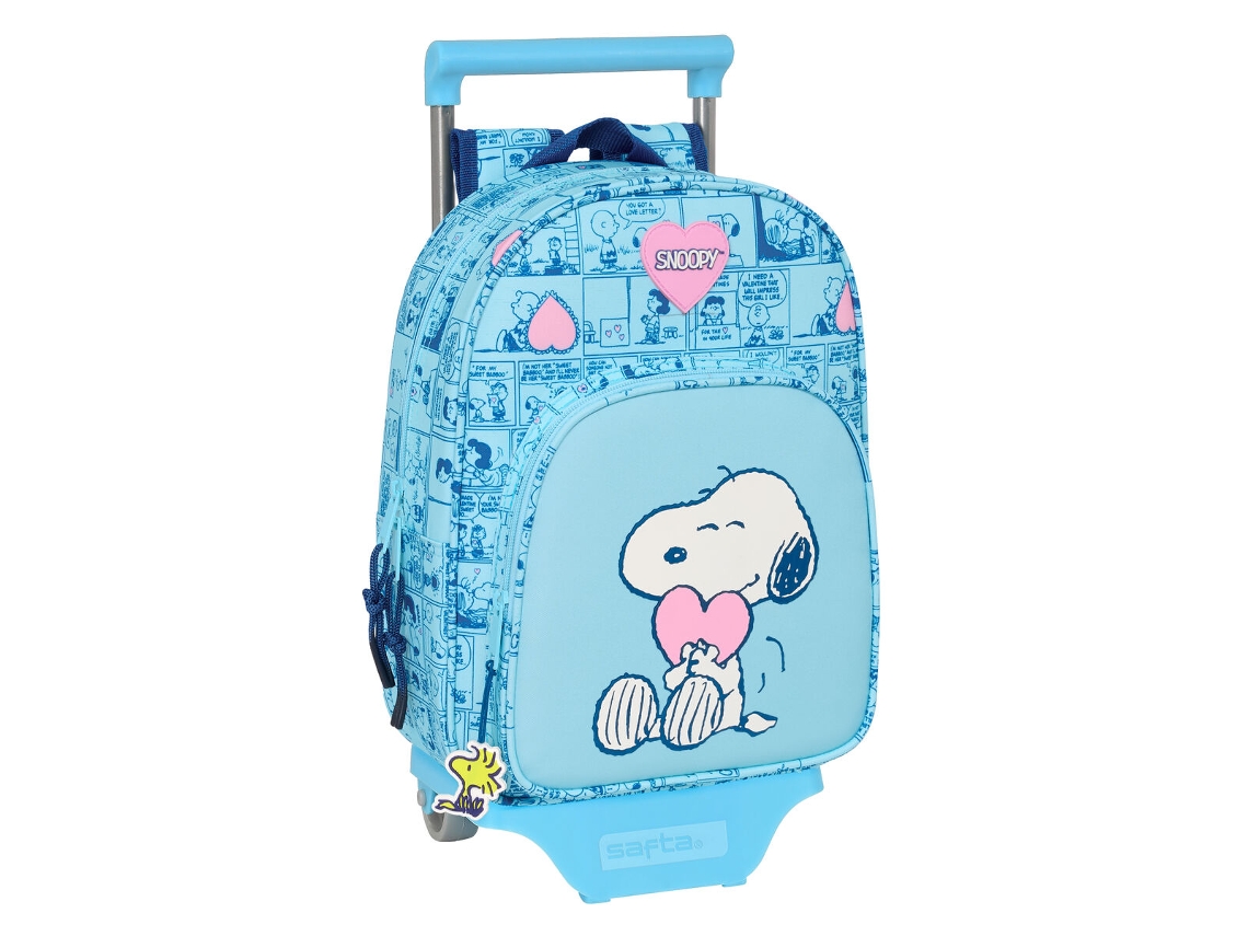 Mochila escolar con ruedas Snoopy Love (poliéster 300d azul)