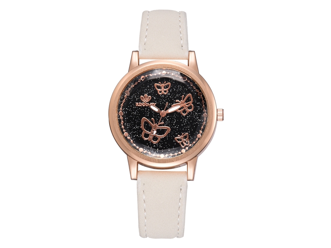 Elegante Reloj De Pulsera De Cuarzo Para Mujer Con Esfera Redonda Y Correa De Piel Sintética Blanca.