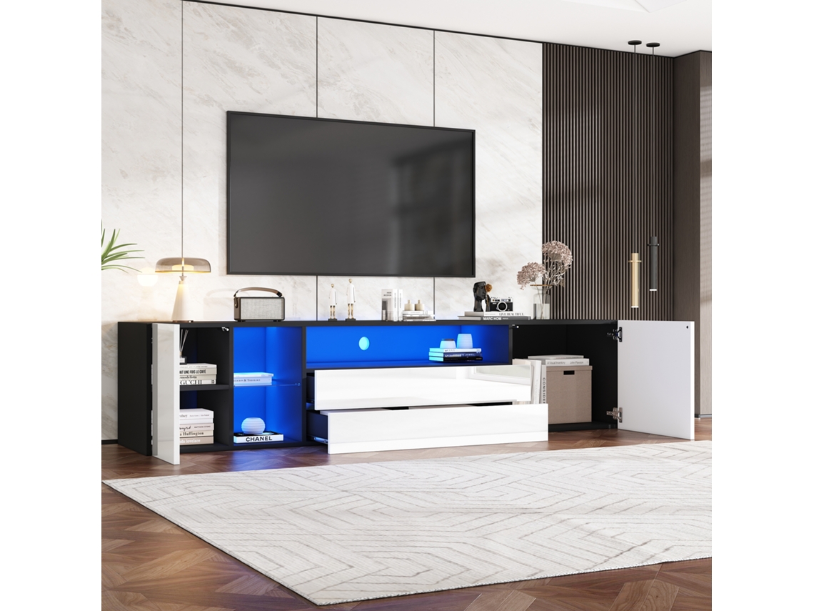 Mueble De 180x40x45 Cm Con Led, 2 Cajones Y 2 Armarios De Hasta 75 Pulgadas.