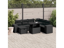 Conjunto de sofá de jardín de 8 piezas con cojines en mimbre sintético negro de DKD Home Decor