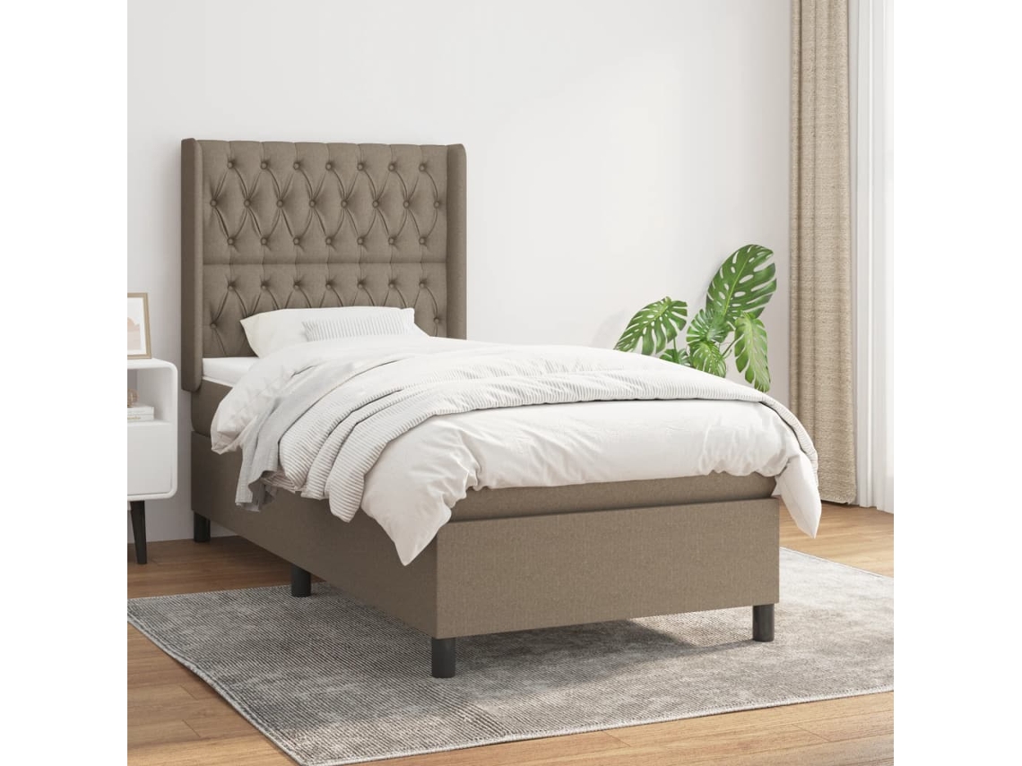 Cama Box Spring Con Colchón Tela Gris Taupe 90x190 Cm