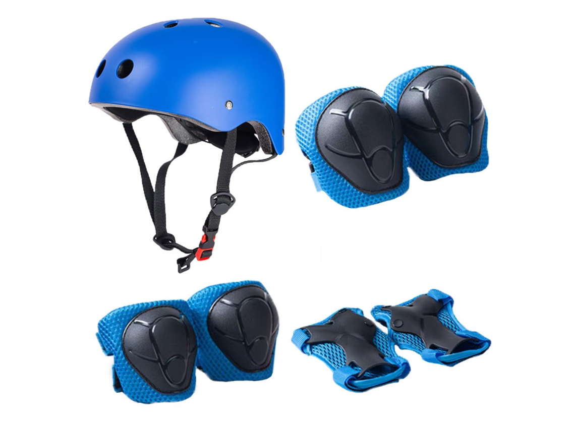 Kit de protección infantil 7 en 1 con casco, talla M, color azul.
