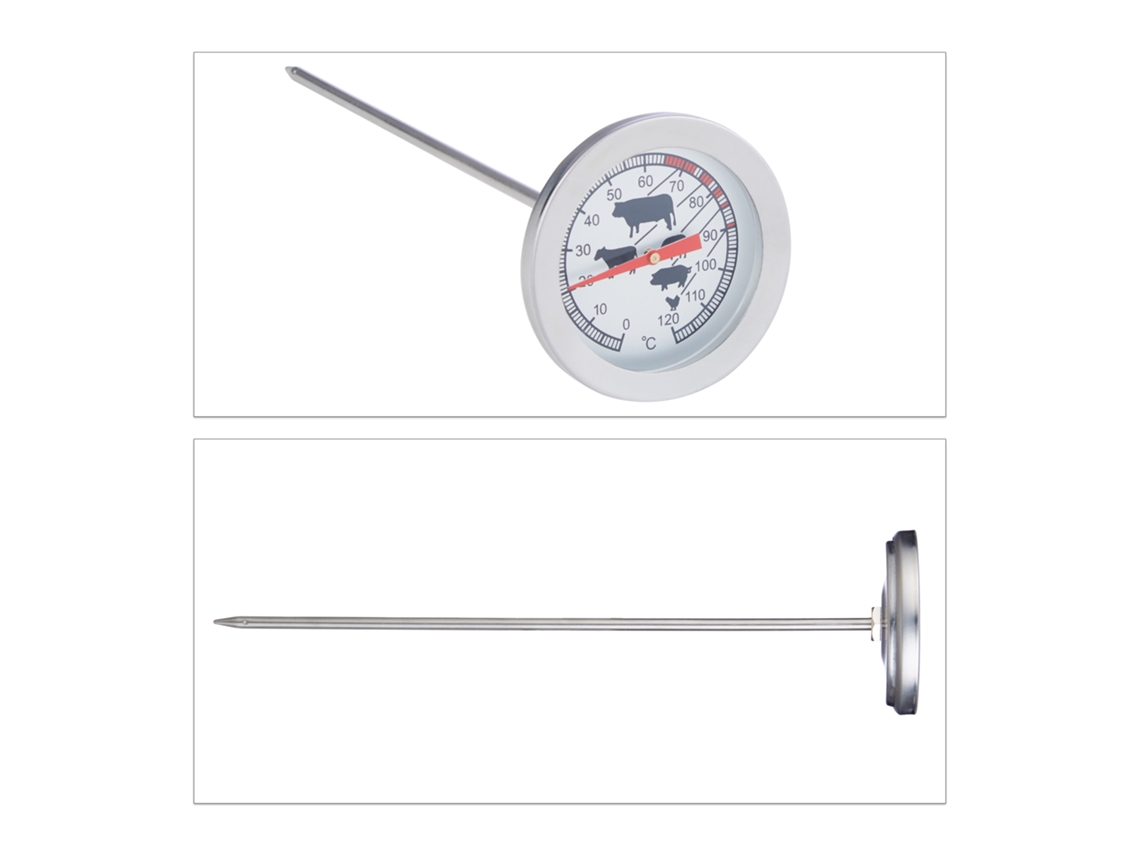 Relaxdays Termómetro De Inserção Analógico, Termómetro Para Carne Em Aço Inoxidável, 20 Cm