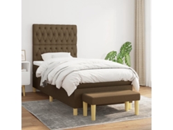 Cama Box Spring Con Colchón Tela Marrón Oscuro 100x200 Cm
