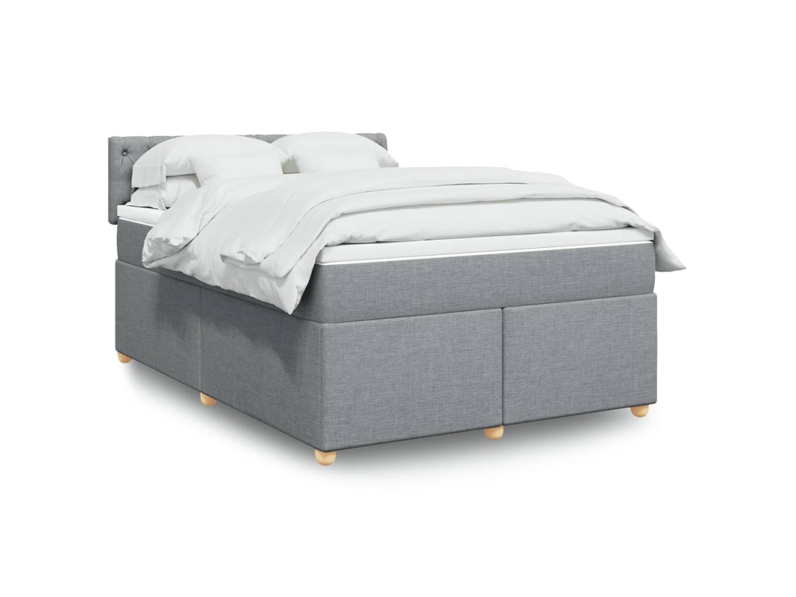Cama Box Spring Con Colchón Tela Gris Claro 140x200 Cm