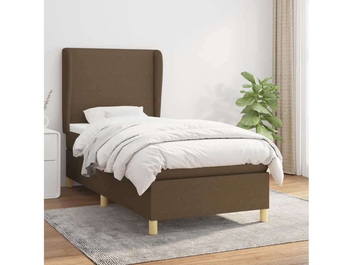 Cama Box Spring Con Colchón Tela Marrón Oscuro 80x200 Cm