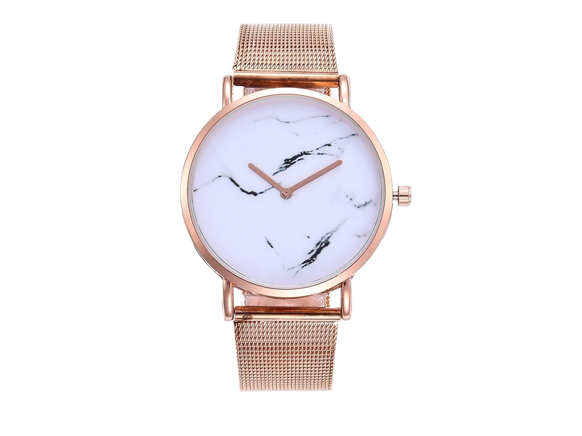 Reloj De Cuarzo Para Mujer, Estilo Sencillo, Con Correa De Malla Y Esfera Con Estampado De Mármol 3